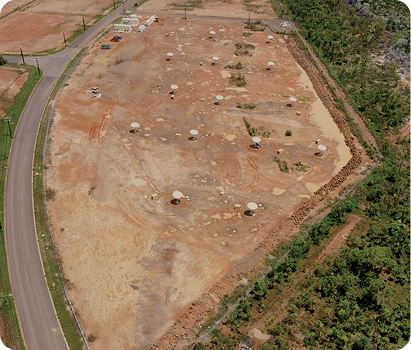 Aerial view of the Tivendale NT Satellite Earth Station Facility showing groundwork for earth station installation